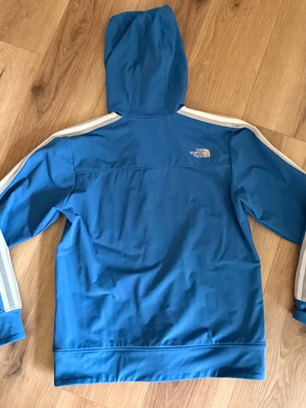 The North Face Boys' Blue Hooded Jacket with White Stripes